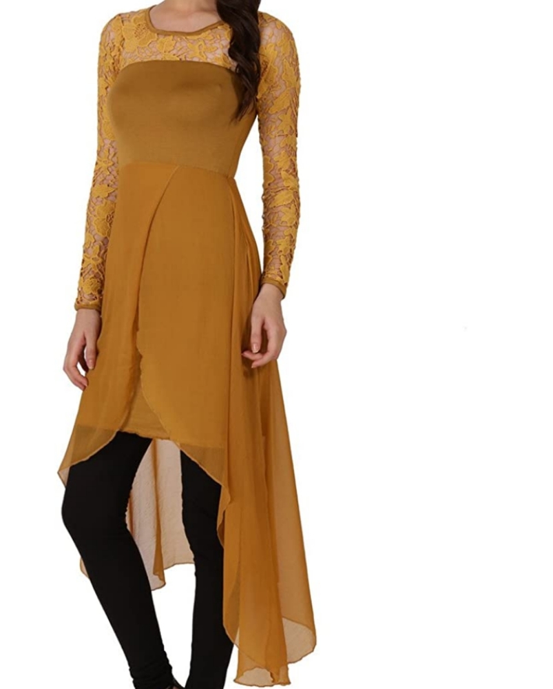 Ira Soleil lace chiffon high-low dress/kurti